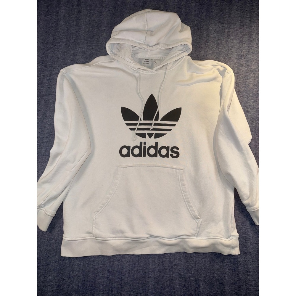 Adidas Originals Trefoil Hoodie Mens XL White Black Logo Pullover Sweatshirt